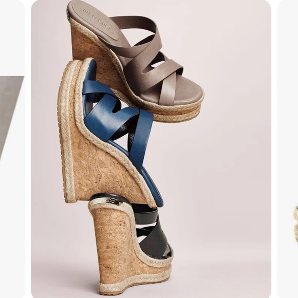 LkNew JIMMY CHOO Prisma Vachetta Cork Wedge platform Sandal in MINK TAN 38.5 38 - Picture 2 of 11